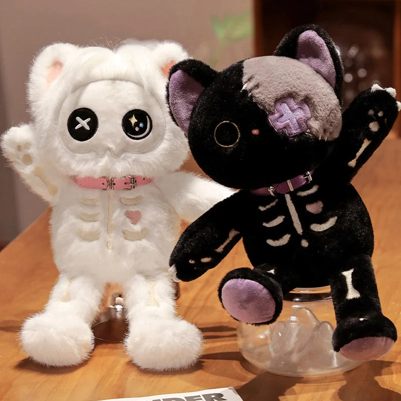ゴシック スケルトン 猫 ぬいぐるみ 黒白 パッチワークとX目