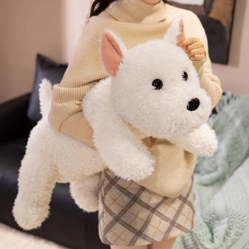 もこもこ 白い 仔犬 ぬいぐるみ 伏せ姿