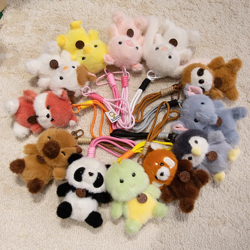 Cute Sitting Animals Red Panda Fox Sloth Cat Plush Pendant Soft Rabbit Doll Stuffed Capybara Pig Keychain Baby Toy Gift for Kids