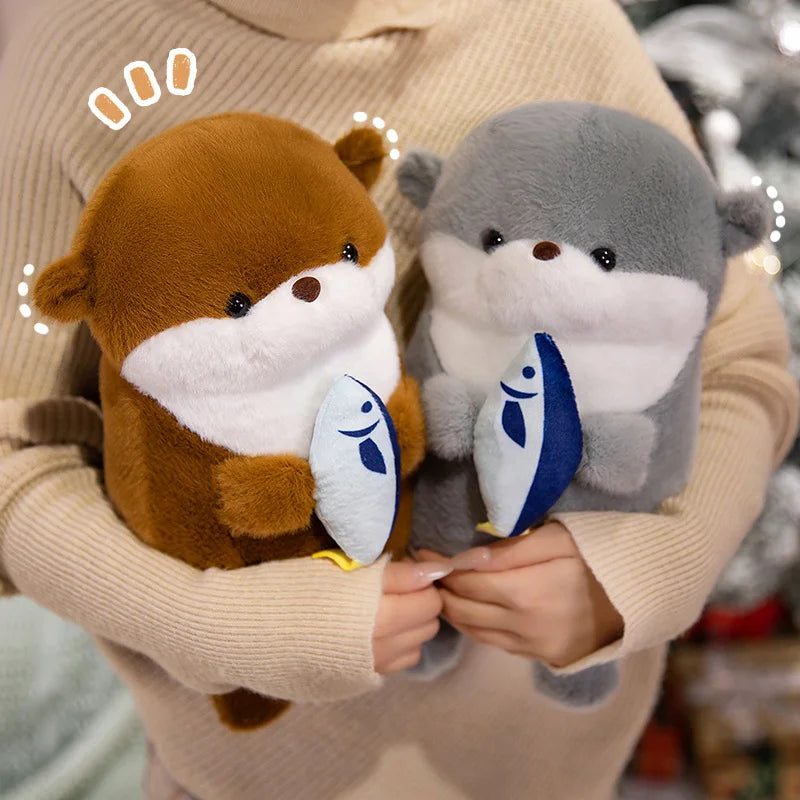 可愛い魚抱っこ カワウソ ぬいぐるみ グレー&ブラウン