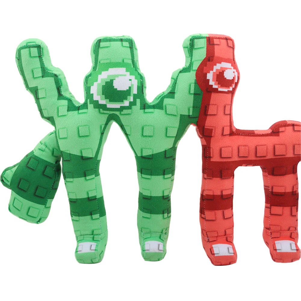 ブロック風 モンスター ぬいぐるみ 緑と赤の2個セット