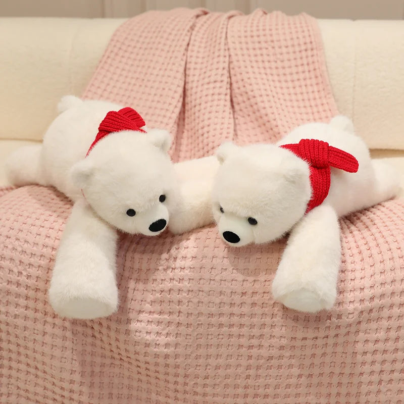 白いシロクマの親子ぬいぐるみ 赤いスカーフ付き