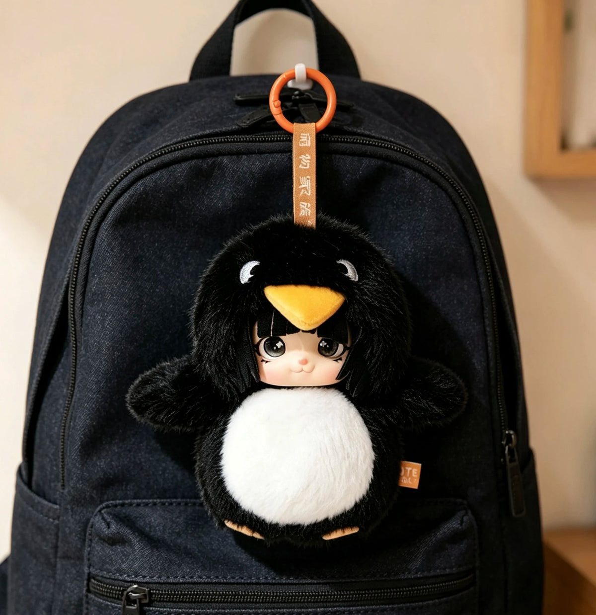 アニメ風 女の子のペンギン着ぐるみ ぬいぐるみ 黒い首輪付き