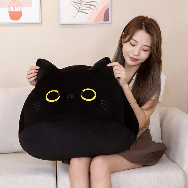 まんまる黒猫 黄色い目 ふわふわ 抱き枕