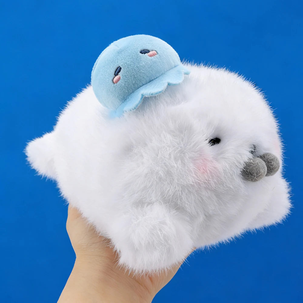 ふわふわ 白い アザラシ 親子 ぬいぐるみ 3段積み ミニタコ付き