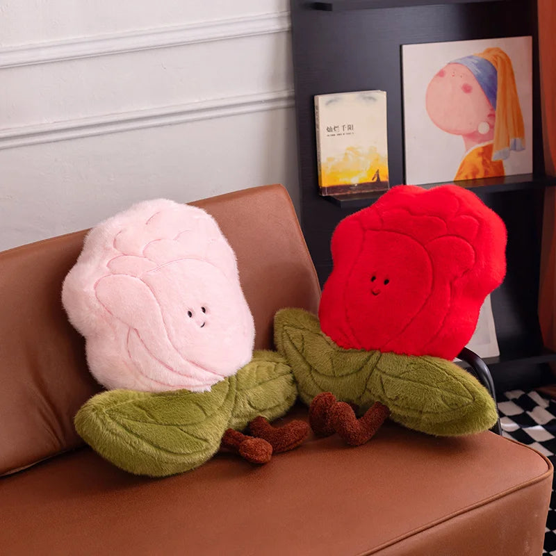 可愛らしい 顔付き バラの花 ふわふわ ぬいぐるみクッション