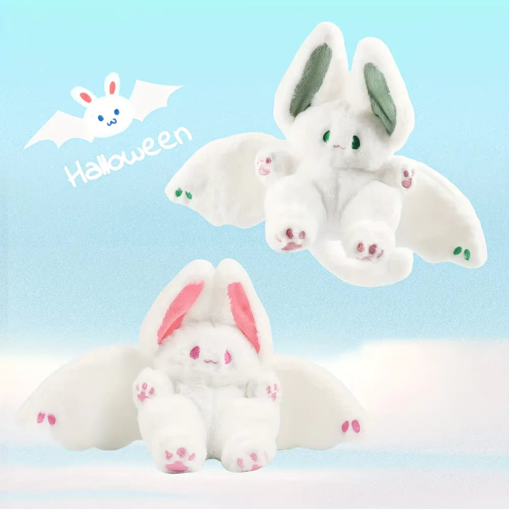 可愛いコウモリ羽のウサギぬいぐるみ ピンクとグリーン