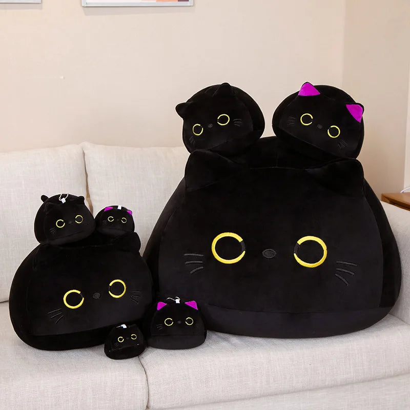 もちもち黒猫ぬいぐるみ 黄色い目のまん丸クッション