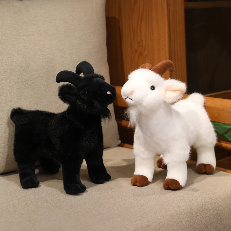 立つ白黒ヤギぬいぐるみ2匹セット 角と髭付き