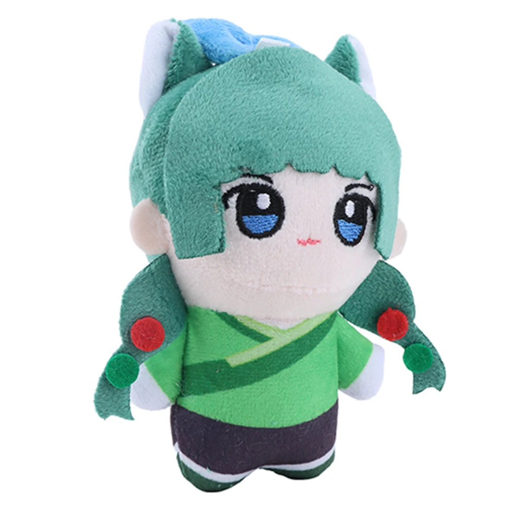 緑髪と青い目の猫耳ミニぬいぐるみ 水色リボン付き
