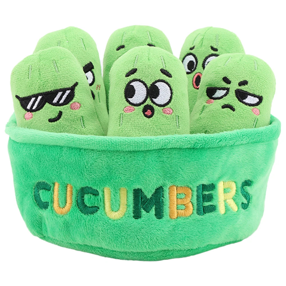 16cm Cute A Basket of Multi-expression Cucumber Plush Toys Six Expressive Cucumbers In the Basket Toys for Kids Birthday Gifts