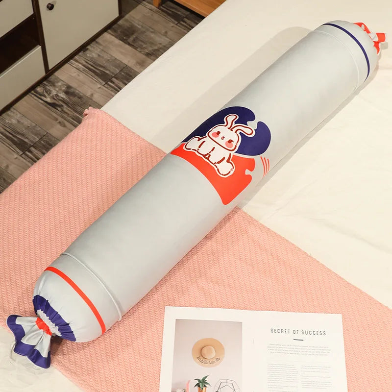 かわいい うさぎ柄 パステルカラー 円筒形 ロングクッション