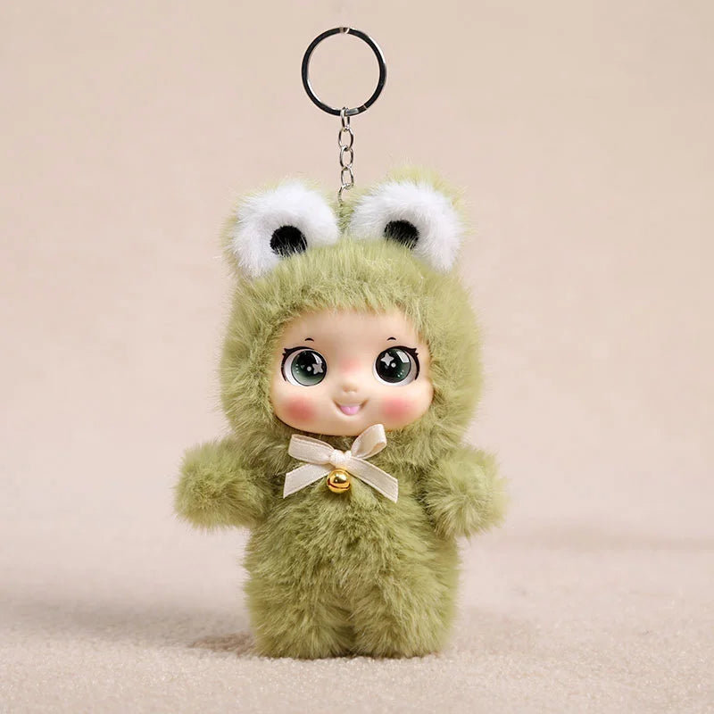 うるうる瞳のふわふわピンクうさぎキーホルダー 鈴付き