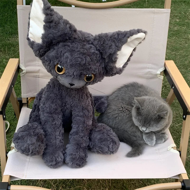 Cute Black Cat Plush Toy Throw Pillow Kawai Khaki Curly Black Cat Long Hair Doll Stuffed Animals Festive Gifts For Kids Birthday
