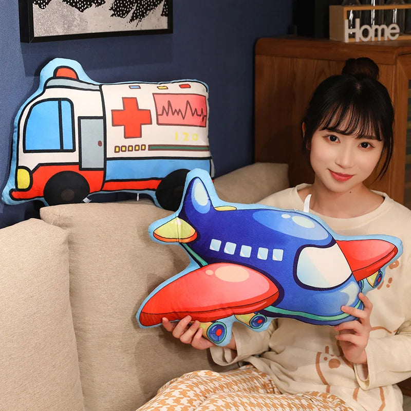 可愛い乗り物 飛行機 救急車 ふわふわぬいぐるみクッション