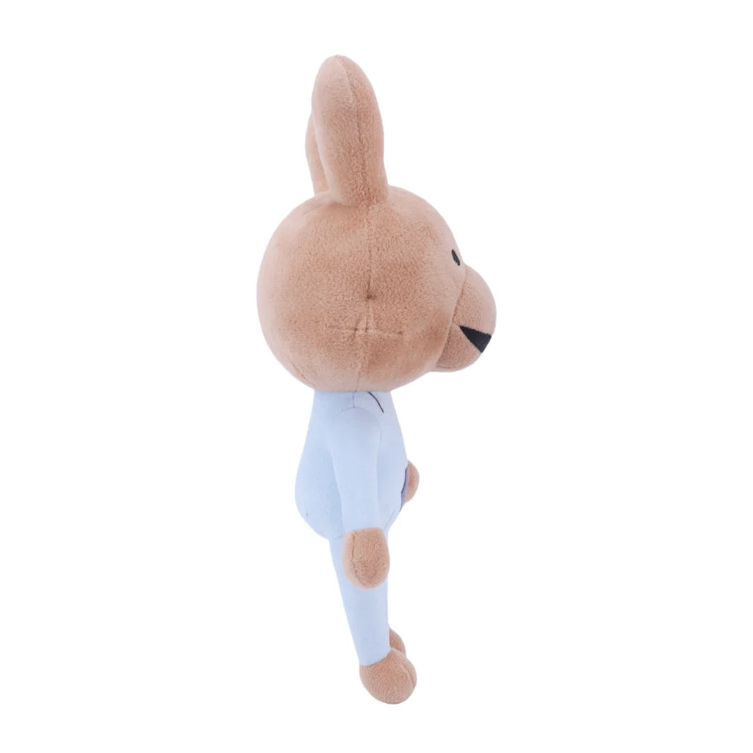 笑顔のうさぎキャラクターぬいぐるみ 水色つなぎ