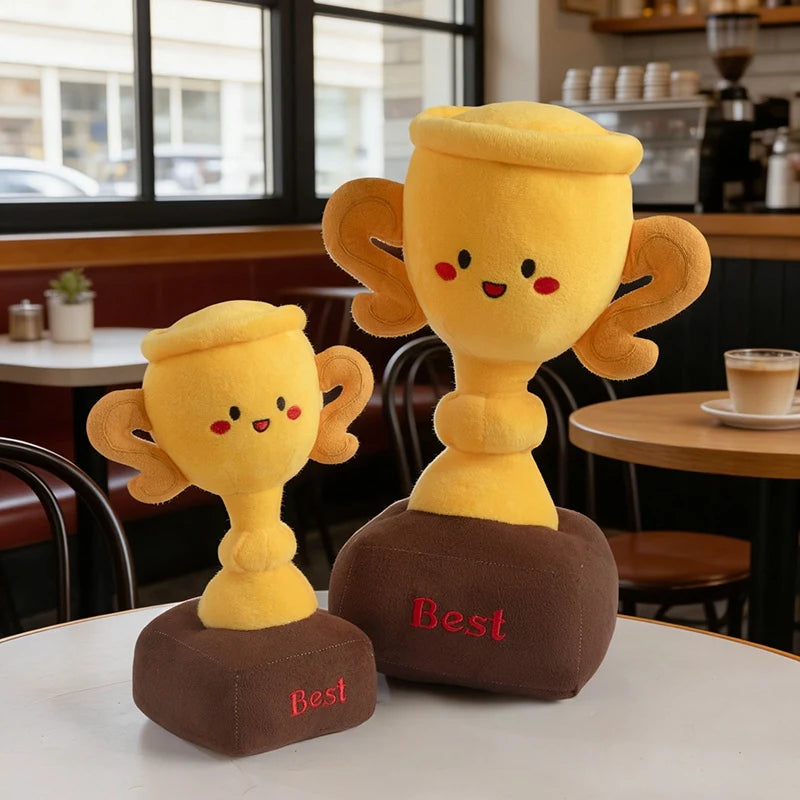 3 Sizes Creative Cartoon Smile Trophy Plush Toys Soft Comfy Lifelike Champion Cup Creative Home Decor Cute Game Props