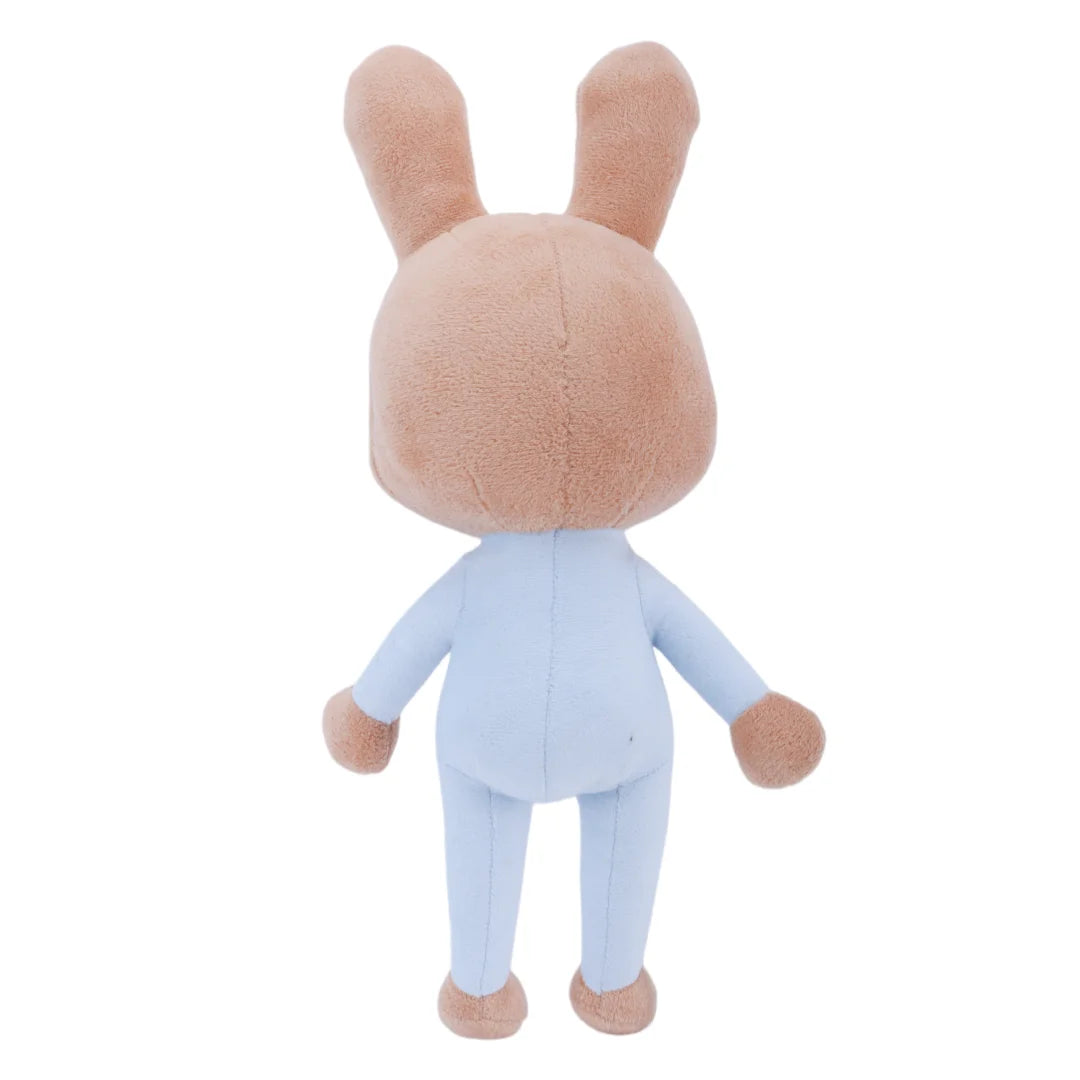笑顔のうさぎキャラクターぬいぐるみ 水色つなぎ