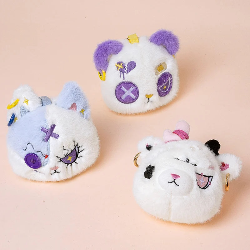 New Gothic Bunny Plush Keychain Animal RabbitBag Charm with Bandage Desian Kawaii Key Ring Pendant Car Bag Ornament Gift