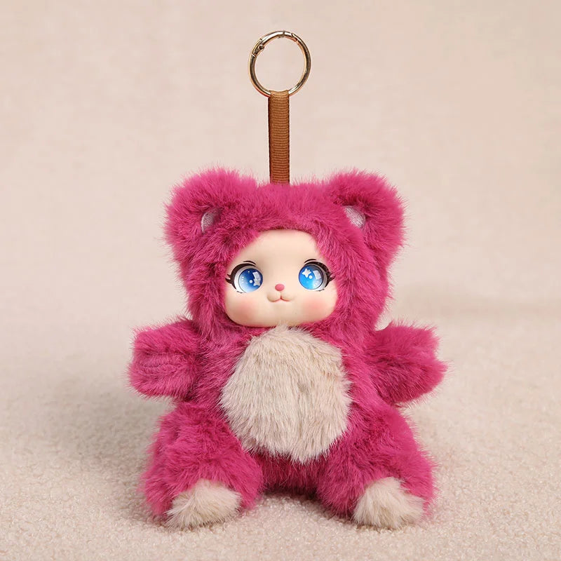 うるうる瞳のふわふわピンクうさぎキーホルダー 鈴付き
