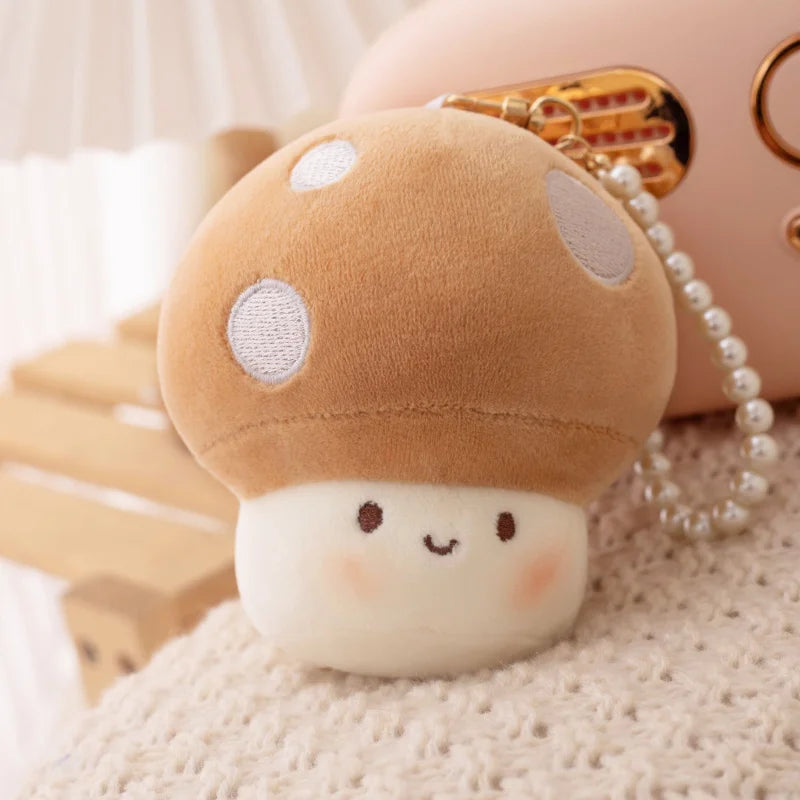 ふわふわ笑顔のカラフル水玉キノコ ミニぬいぐるみ
