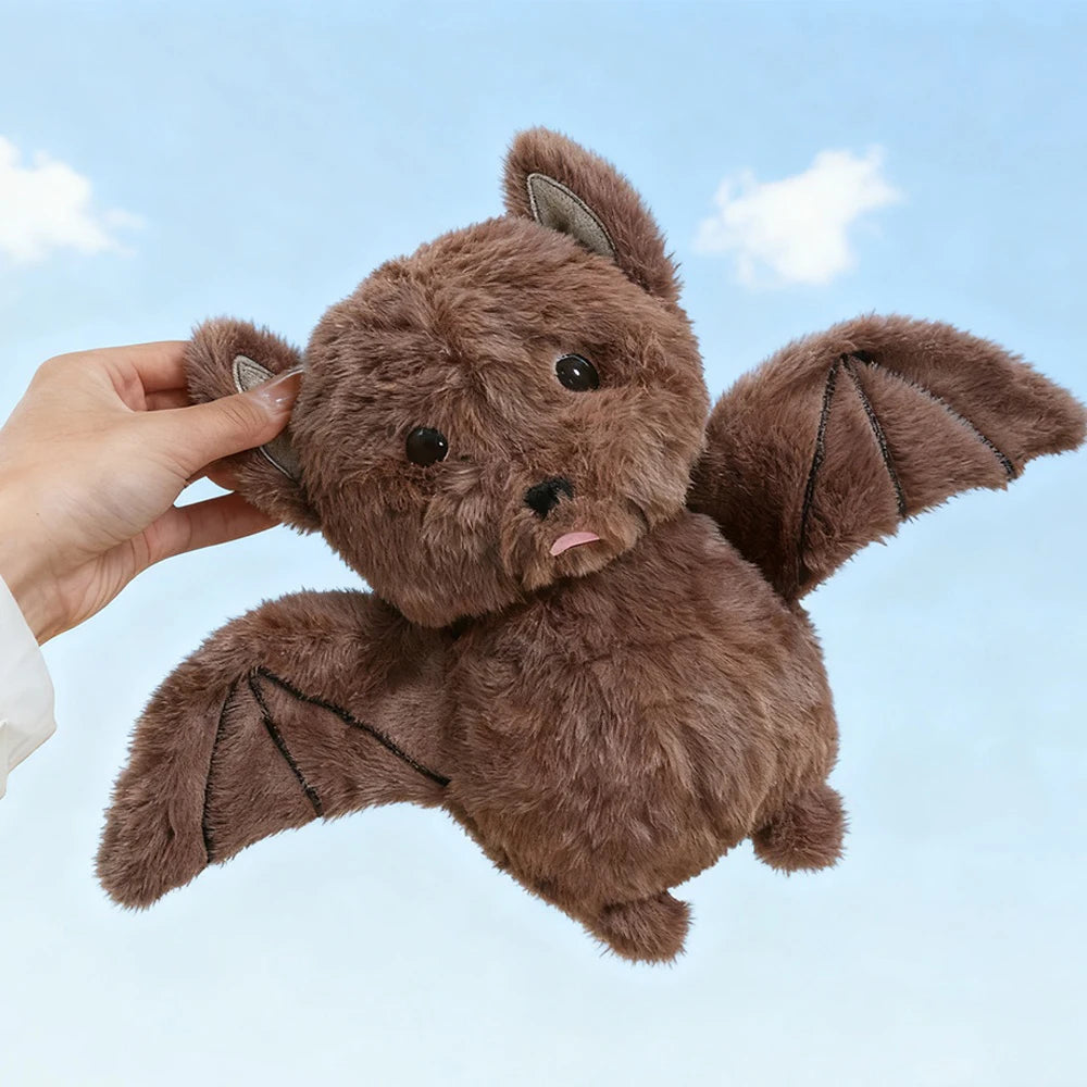 ふわふわ茶色の舌出しコウモリぬいぐるみ