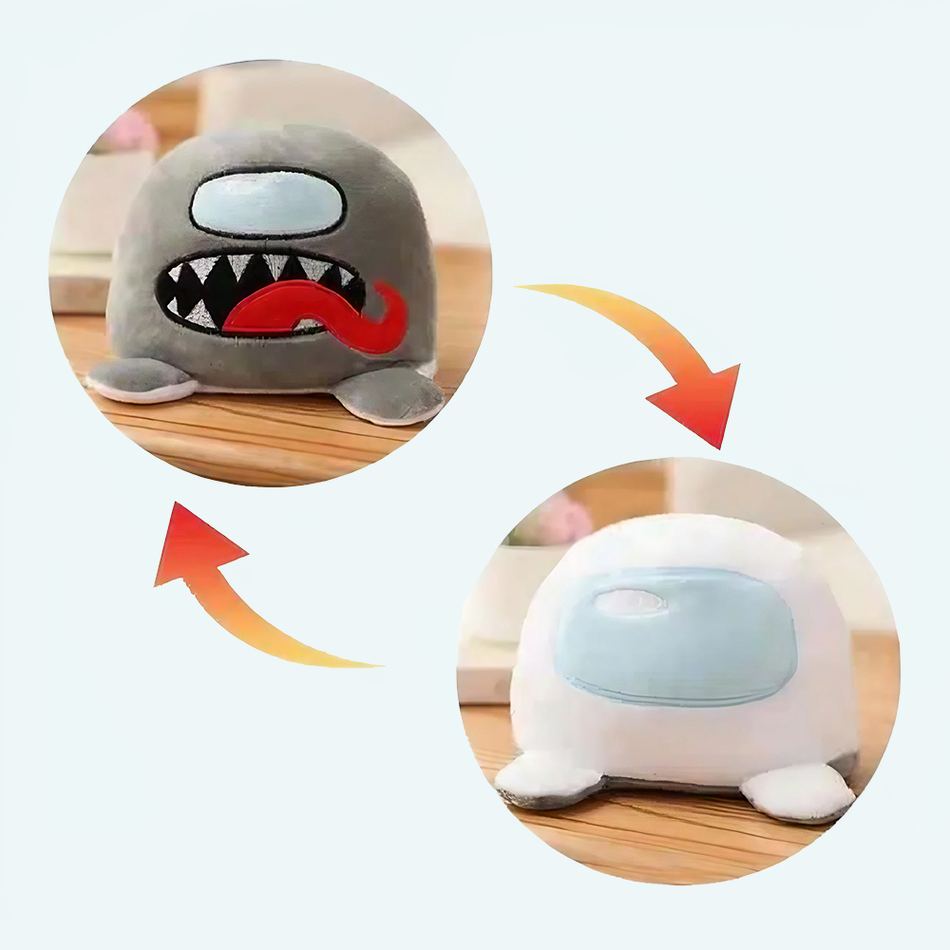 リバーシブルAmong Usぬいぐるみ、グレーと白、柔らかくて楽しい、The Plush Company