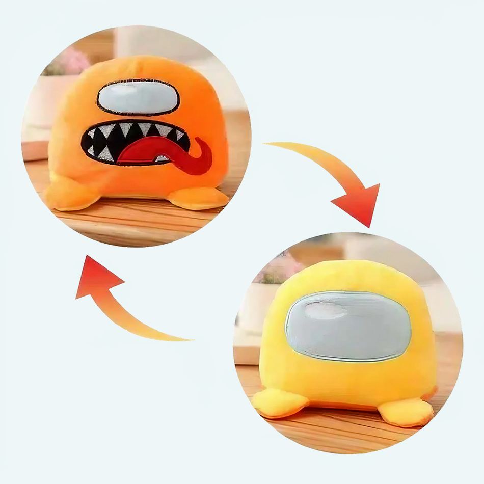 リバーシブルAmong Usぬいぐるみ、オレンジとイエロー、楽しくて柔らかい、The Plush Company