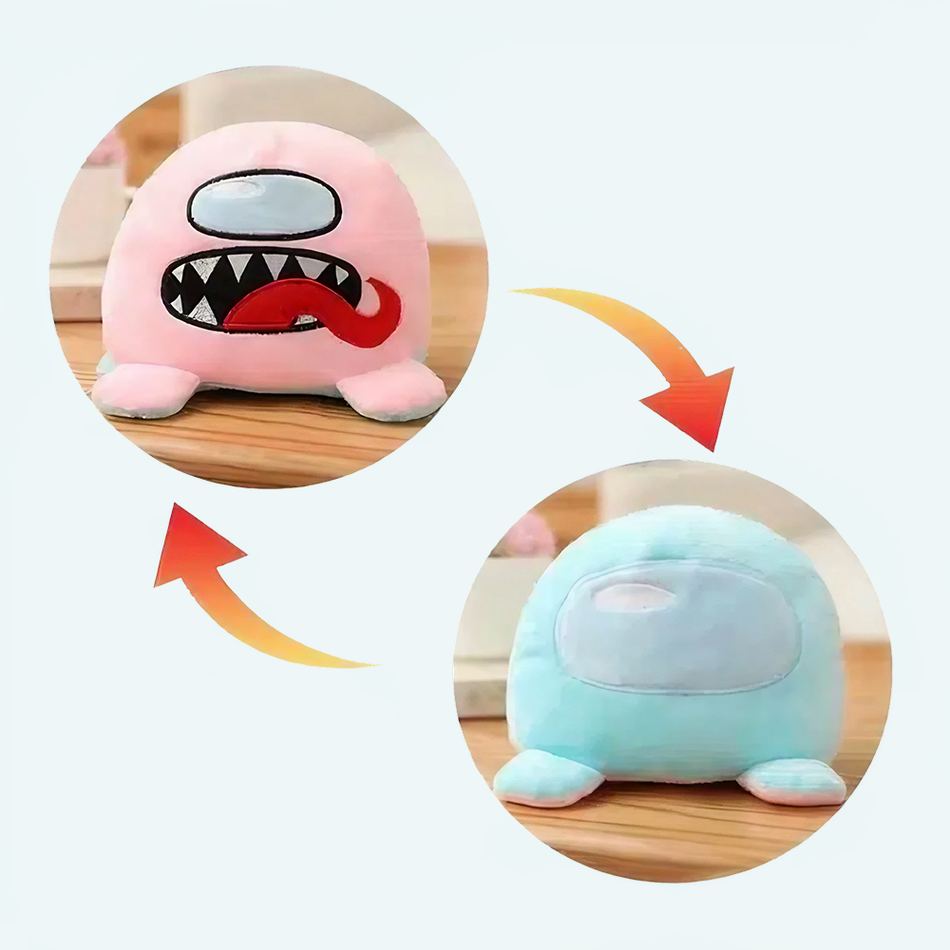 リバーシブルAmong Usぬいぐるみ、ターコイズピンク、かわいい、La Compagnie de la Pelucheより