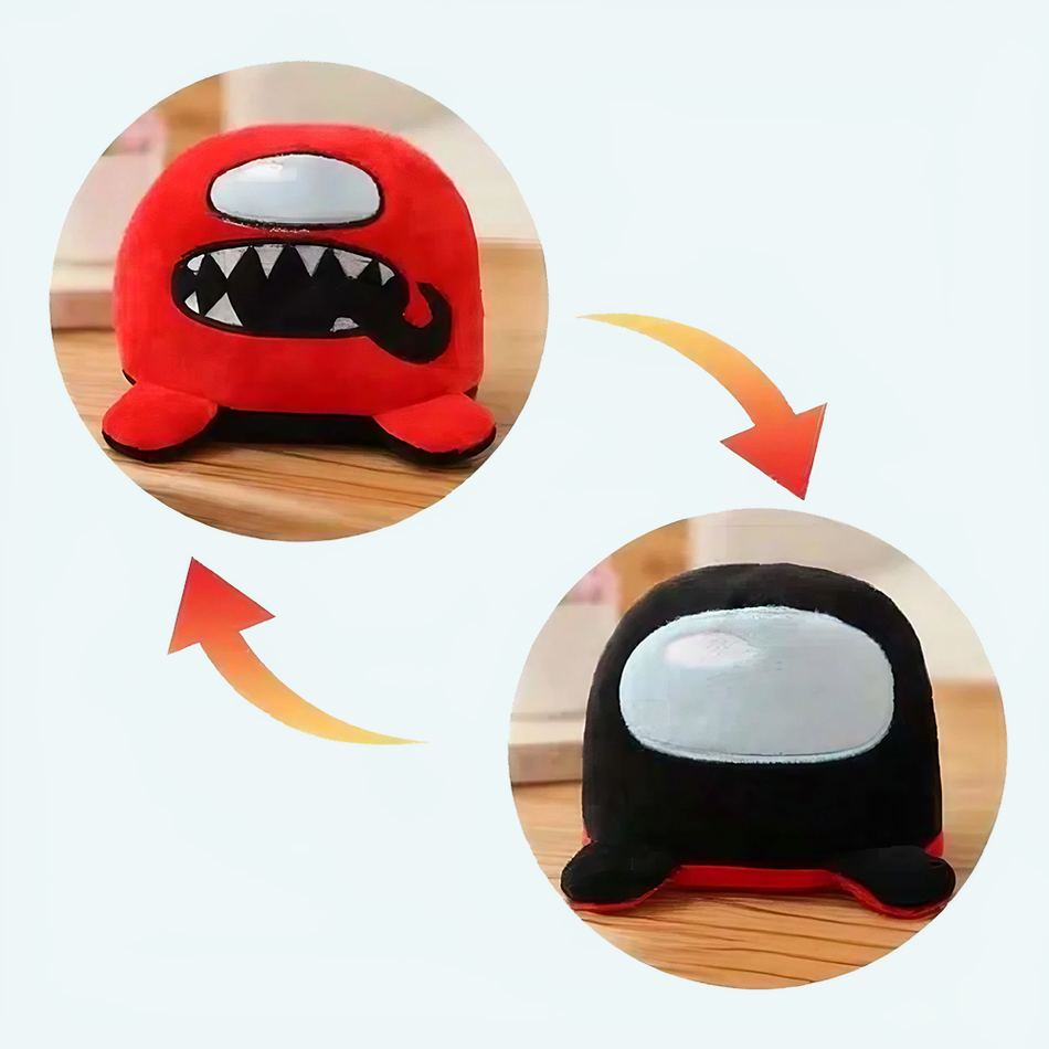 La Compagnie de la Peluche の、柔らかくて抱き心地の良い、リバーシブルの赤と黒の Among Us ぬいぐるみ