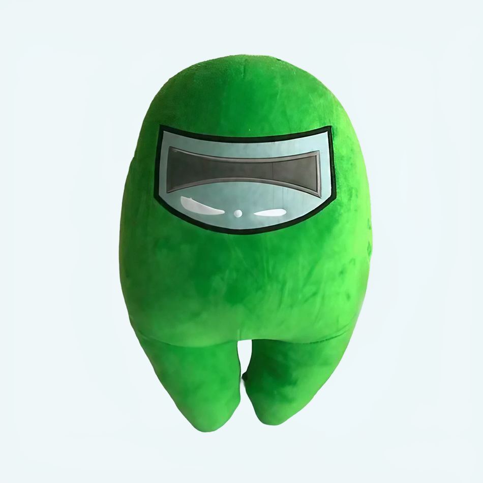 グリーンのAmong Usぬいぐるみ、楽しいゲーム、柔らかい仲間、The Plush Company