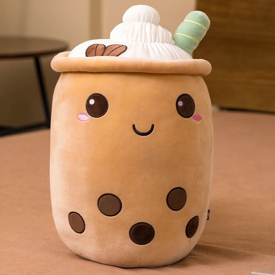 バブルティーぬいぐるみ、オリジナルかわいいソフトクッション、22-24cm / ブラウン、The Plush Company