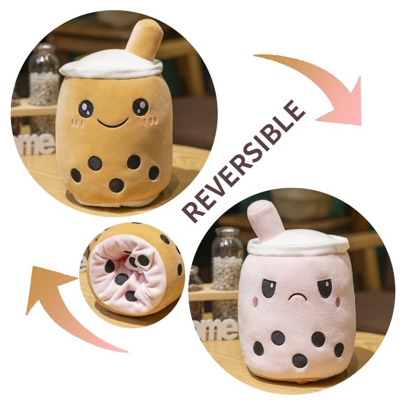 リバーシブルバブルティーぬいぐるみ、優しいまたは意地悪、15cm / ブラウン/ピンク