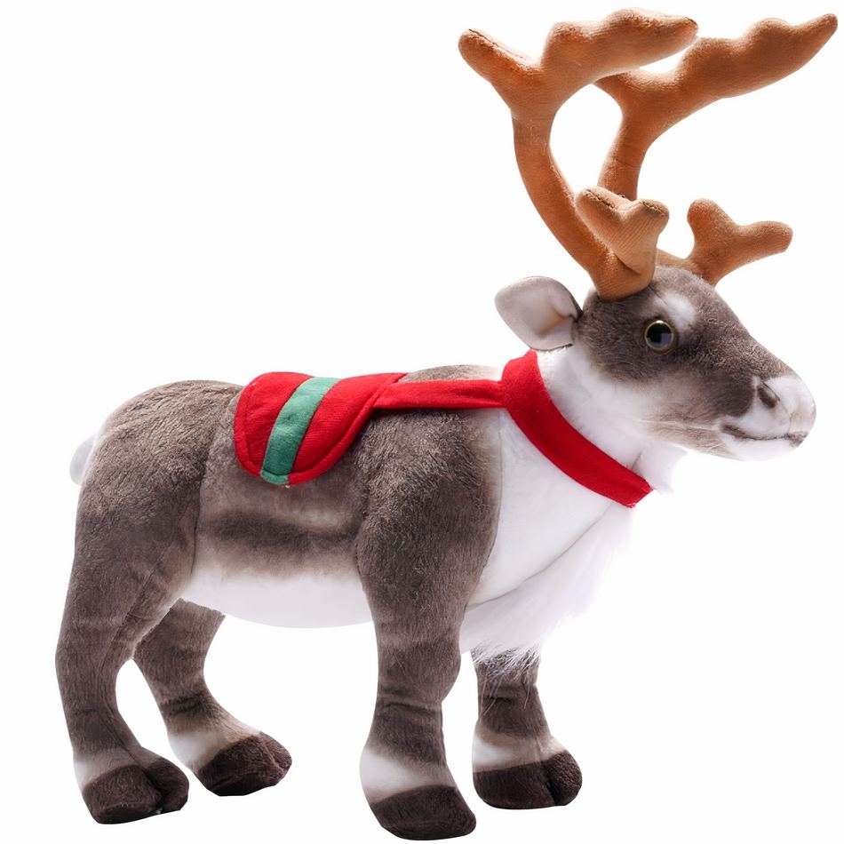柔らかいクリスマス鹿のぬいぐるみ。La Compagnie de la Peluche の、お子様への温かくてお祝いの贈り物です。