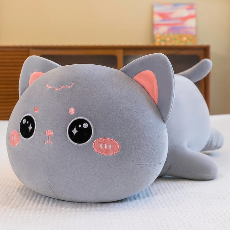 40cm ぬいぐるみ 抱きしめ猫 / グレー 目が開いた状態