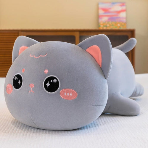 40cm ぬいぐるみ 抱きしめ猫 / グレー 目が開いた状態