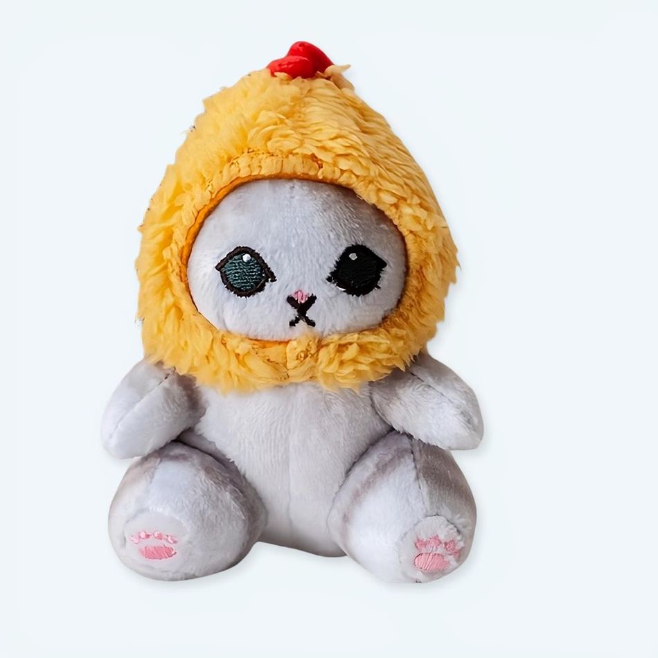 お子様向けの、かわいくて柔らかい黄色のフード付き猫のぬいぐるみ - The Plush Company