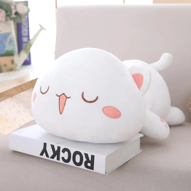 口を開けたカラフルなぬいぐるみ猫、白 / 65cm