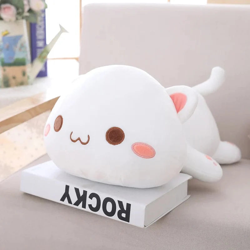 カラフルな目が開いたぬいぐるみ猫、白 / 65cm