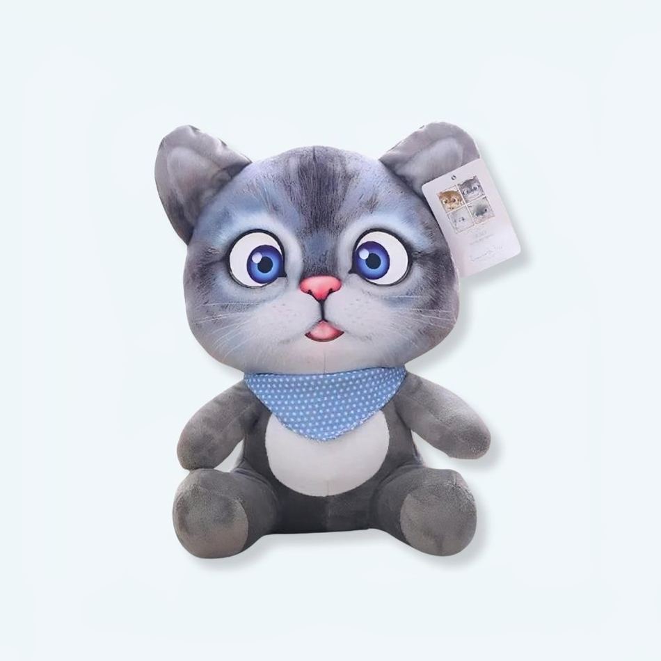 柔らかくて抱きしめたくなる灰色の猫のぬいぐるみ、かわいい漫画デザイン、The Plush Company