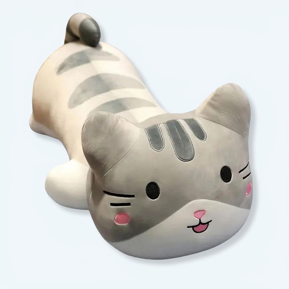 グレーの猫のぬいぐるみ、柔らかく抱きしめたくなる枕、室内装飾、40cm、The Plush Company