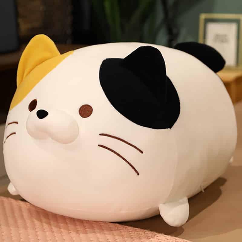 ぬいぐるみ猫枕、柔らかくて心地良い、子供部屋用、白 / 50cm The Plush Company