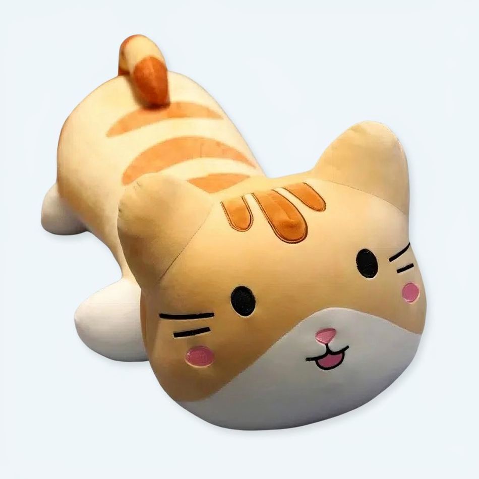 ふわふわの茶色の猫ちゃんぬいぐるみ枕。心地良い寝室にぴったり。40cm。The Plush Company