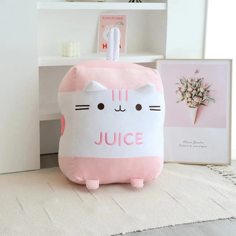 ストロベリージュースカートンスクイッシュマロ猫ぬいぐるみ22cm