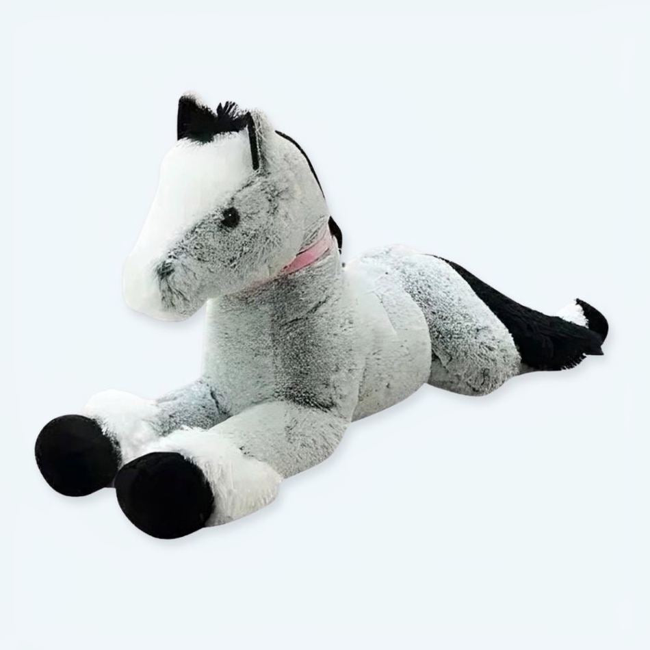 お子様の夢の寝室にぴったりの、柔らかなブルーグレーのぬいぐるみ馬 - The Plush Company