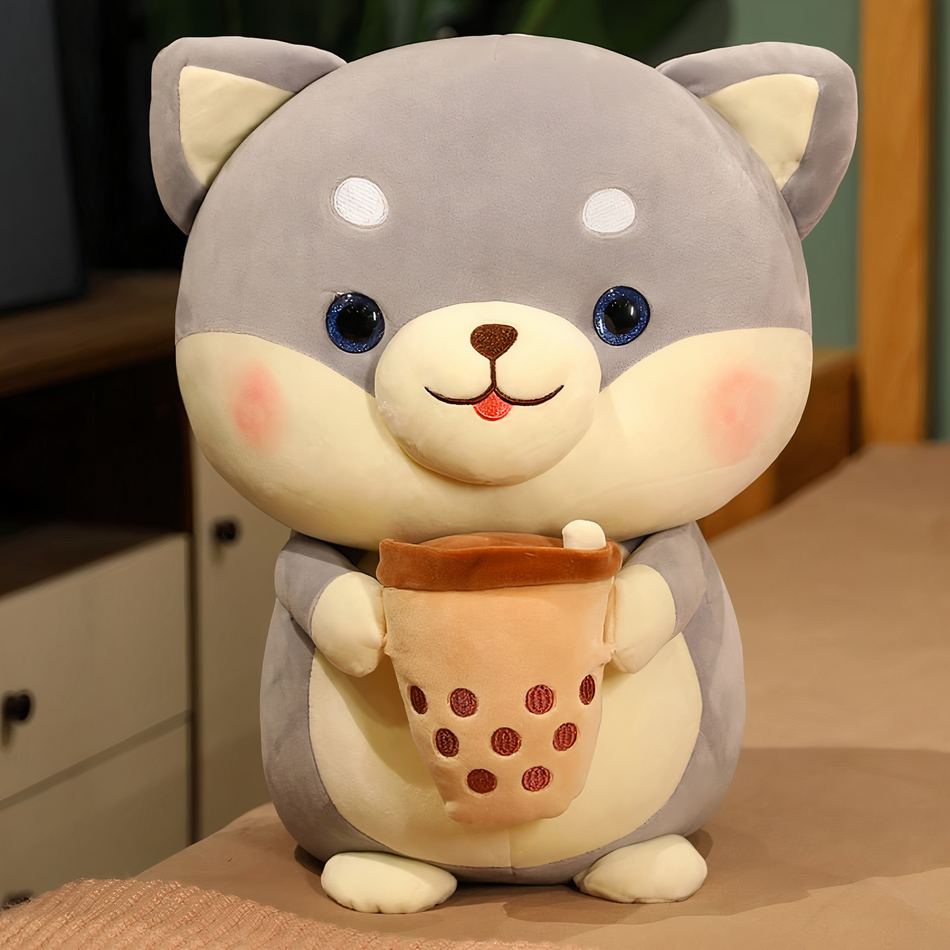 柔らかくて貪欲なバブルティー犬のぬいぐるみ、子供用、45cm / グレー、The Plush Company