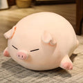 目を閉じて横たわる豚のぬいぐるみ 75cm