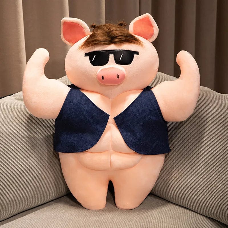 メガネをかけた、筋肉質な豚のぬいぐるみ（55cm）