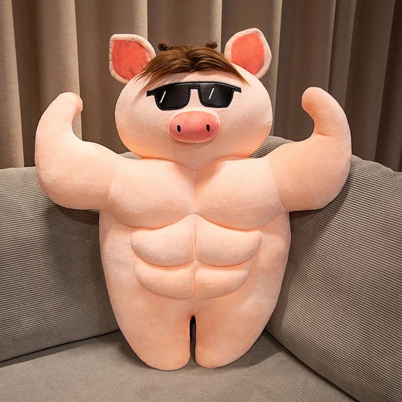 55cm ブラウン ボディビルダー 豚 ぬいぐるみ メガネ付き