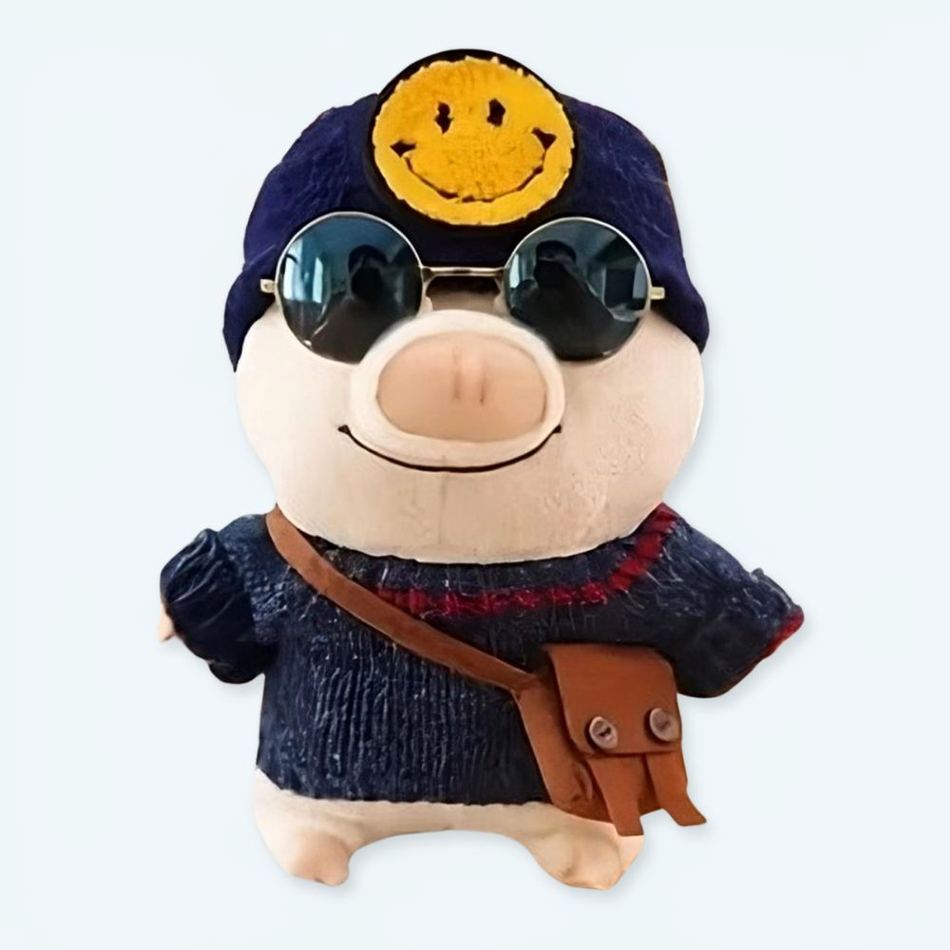 スマイリーフェイスの帽子をかぶったぬいぐるみの豚、子供用の柔らかい冬のおもちゃ、The Plush Company